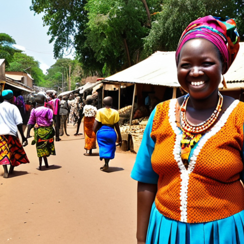 **A vibrant street scene in Lusaka, Zambia, showcasing the warmth and hospitality of the Zambian people. Include smiling faces, colorful traditional clothing, and a local market with people interacting. Capture the spirit of community and friendliness in the atmosphere, emphasizing the open and welcoming nature of Zambians.**