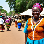 **A vibrant street scene in Lusaka, Zambia, showcasing the warmth and hospitality of the Zambian people. Include smiling faces, colorful traditional clothing, and a local market with people interacting. Capture the spirit of community and friendliness in the atmosphere, emphasizing the open and welcoming nature of Zambians.**